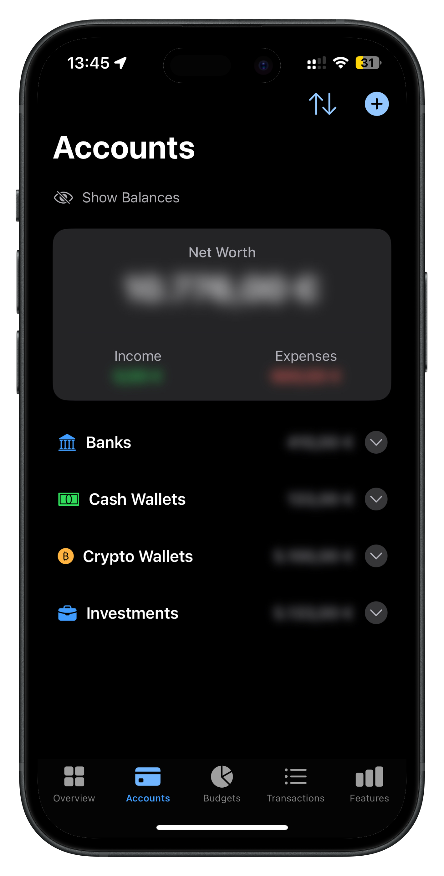 Account management screen